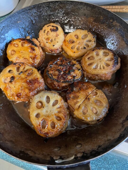 豚エビつくねのレンコン挟み焼き